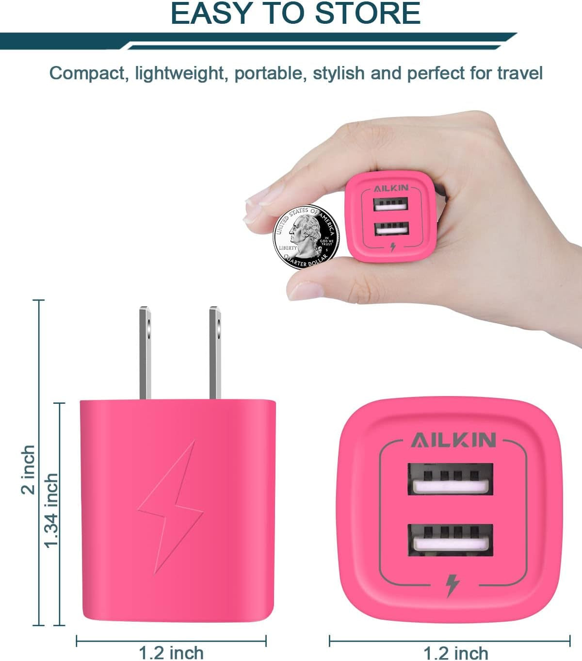 Wall Charger,  USB Plug Fast Charging Block, Power Adapter Cube 2 Port Charge Travel Brick Cell Quick Chargers Box for Iphone Samsung Galaxy USB Box Base Brick