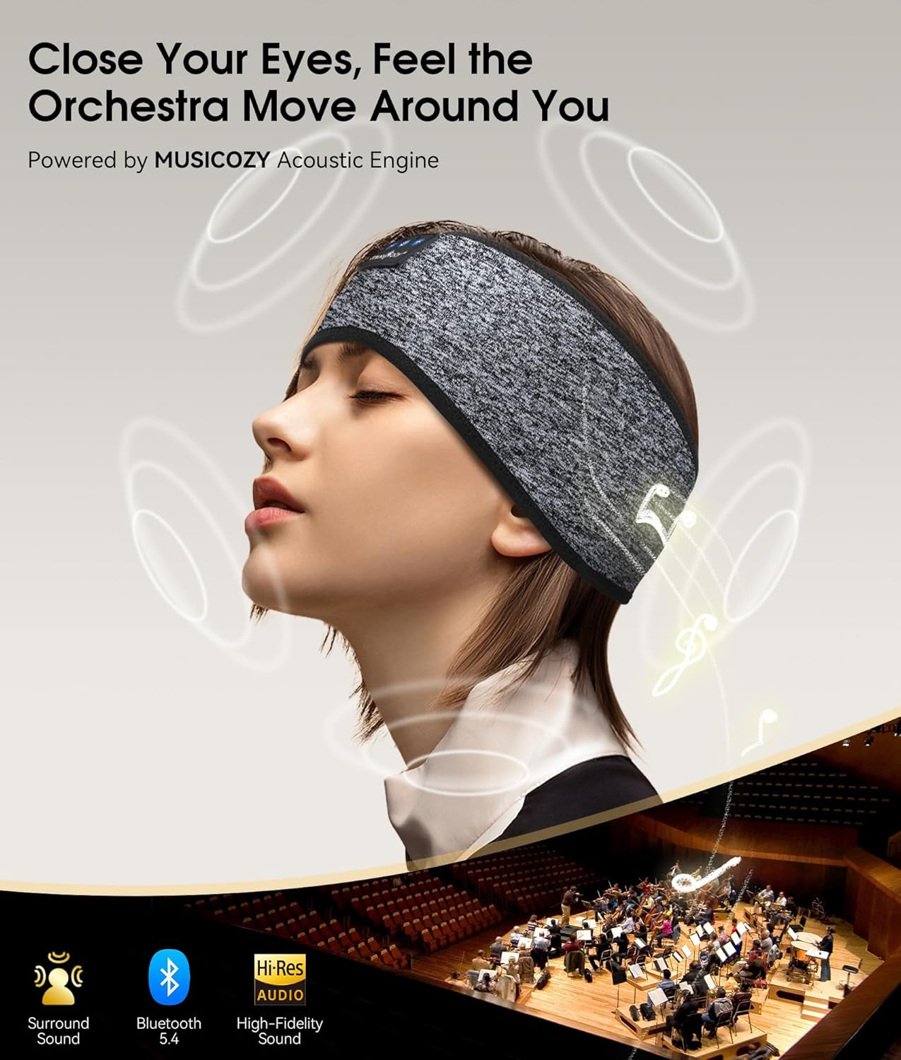 Sleep Headphones Bluetooth 5.4 Headband, Wireless Earphones Music Sleep Earbuds Sleeping Eye Mask with HD Stereo Speakers for Workout Running Travel Yoga, Ideal Gifts for Women Men