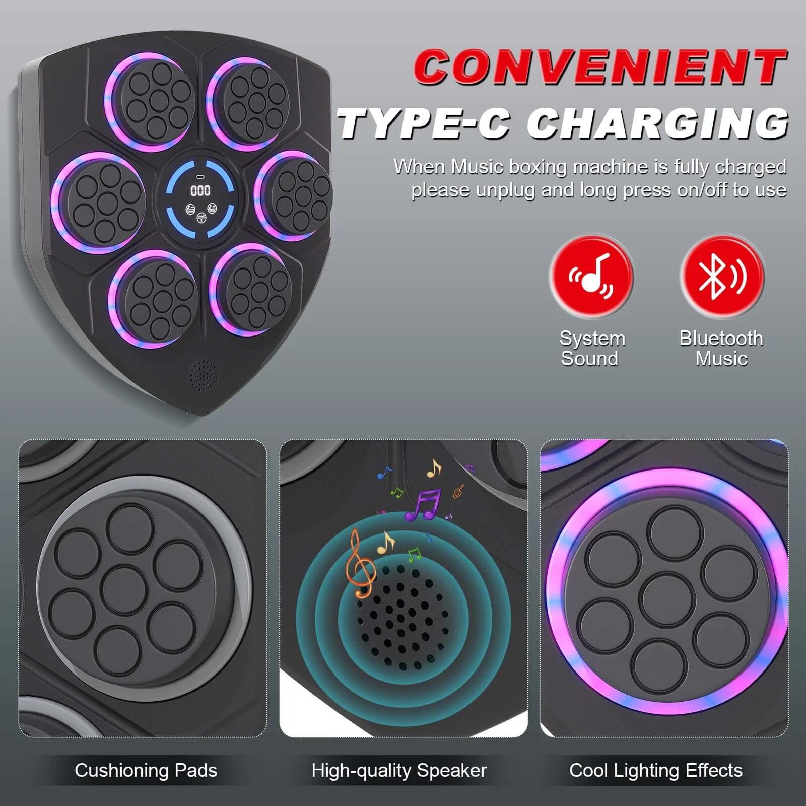 Smart Bluetooth Punching Bag, LED Guide, 9-Speed, Wall-Mounted, Boxing & Fitness