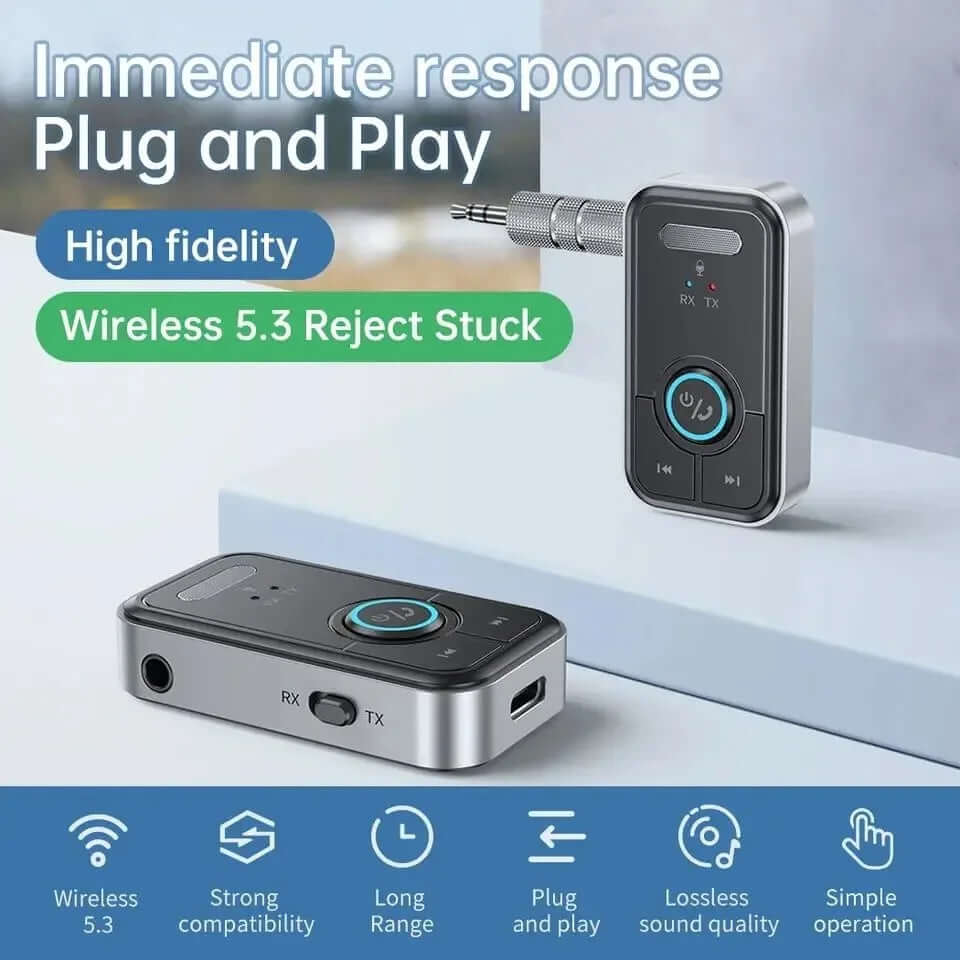 Bluetooth 5.3 Adapter Transmitter Receiver Wireless Audio for Car Music Headphone Speaker AUX Audio Adapter with 3.5Mm Jack